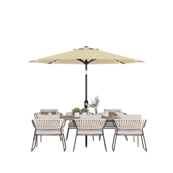 9FT Solar LED Patio Umbrella, Waterproof & UV-Resistant Outdoor Shade with Tilt & Crank, 32 Solar Lights, for Garden, Pool, Deck, Table