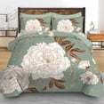 thumbnail image 6 of Queen Comforter Set Botanical Floral Bedding Set White Flowers Leaves Printed on Green Reversible Design Soft Microfiber Comforter with Sheet Set All Season 7 Pieces Bed in a Bag, 6 of 6
