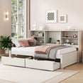 thumbnail image 2 of [Luckynote]Twin Size Bed Frame With Side Bookshelves, Two Drawers, And Built-in USB Port For Creamy White Color, 2 of 10