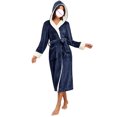 thumbnail image 2 of lcziwo Women Fuzzy Robes Plush Bathrobes Long Sleeve Hooded Warm Bath Robe Sexy Fleece Sleep Robes with Pockets,Navy,S, 2 of 4
