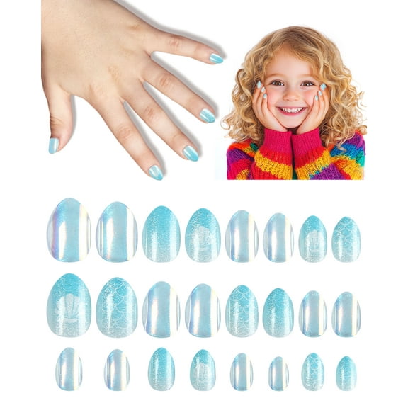 Cute Press on Nails for Kids,Girls Trendy Stuff Fake Nail Kit for Ages 6-12, Pre-glue Glitter Short Acrylic Nail Stick on Nails, Great for Girl Birthday Gifts, Parties&Makeovers Decoration