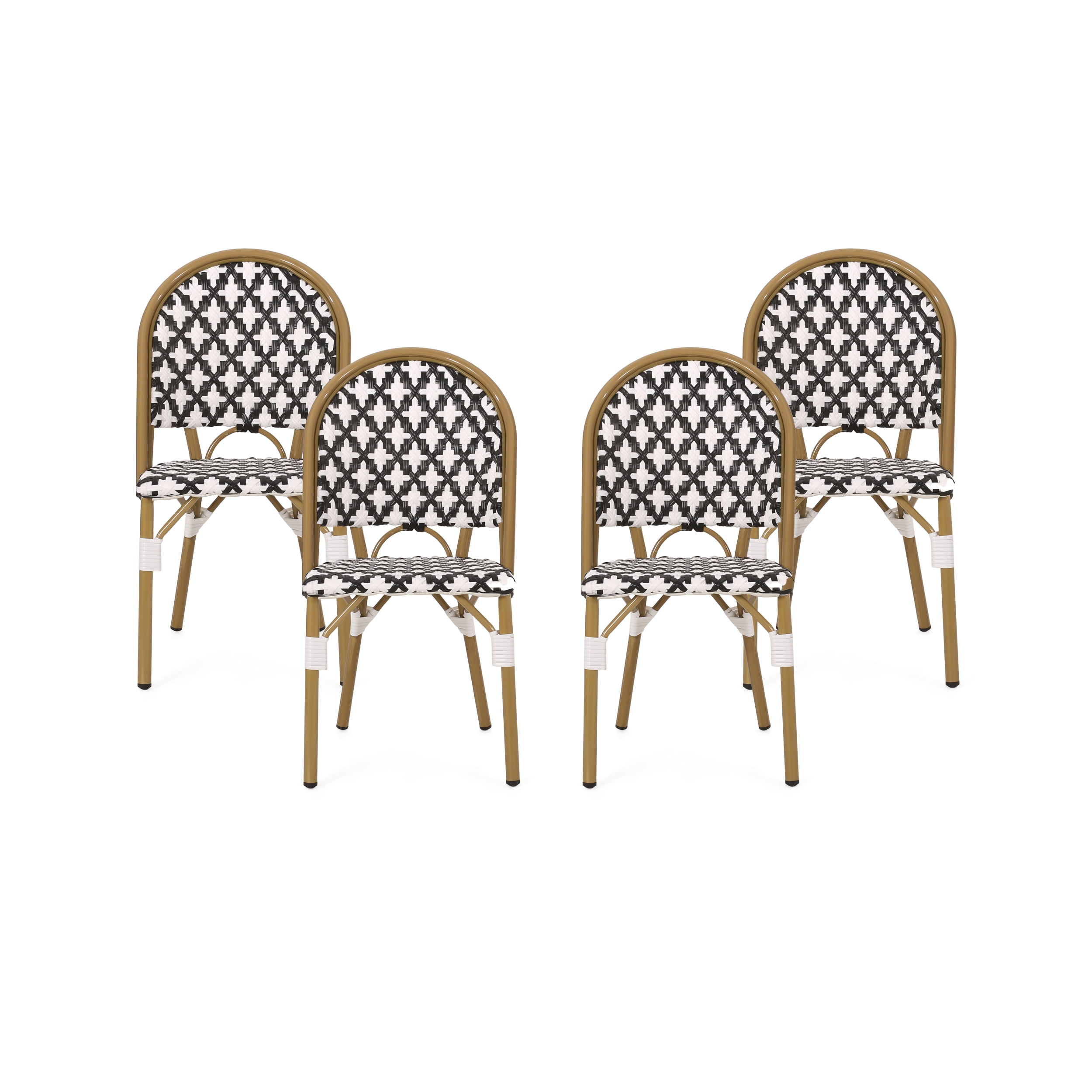 Brandon Outdoor French Bistro Chair, Set of 4, Black, White, Bamboo