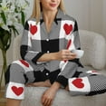 thumbnail image 6 of Pofeuu Heart Black Buffalo Plaid Gingham Print Womens Pajamas Set Long Sleeve Sleepwear Button Down Nightwear Soft Pj Lounge Sets Button Down Pajamas Women-Large, 6 of 7