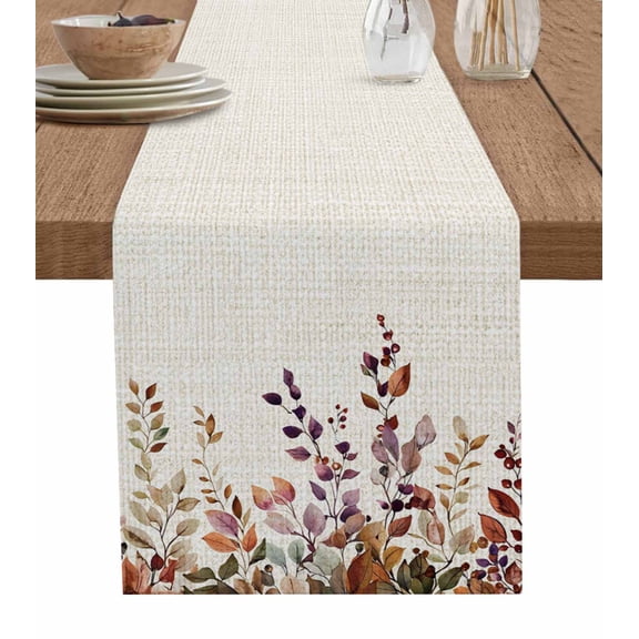 Fall Leaves Table Runner 72 Inches, Vintage Rustic Watercolor Leaf Plants Bed Runner Dresser Scarves Tabletop for Indoor Outdoor Parties/Ceremony/Banquet, 16" x 72"