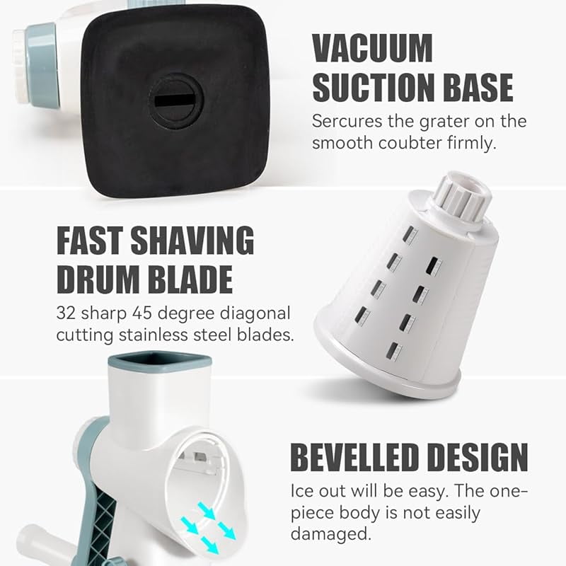 CZQ RotaryIce Shaver with Handle Manual Hand Crank Snow Cone Maker Machine Qucik Shaved Ice Maker with Suction Feet, All Ice Cubes Fitted.Premium Portable Ice Crusher and Shaved Ice Machine.