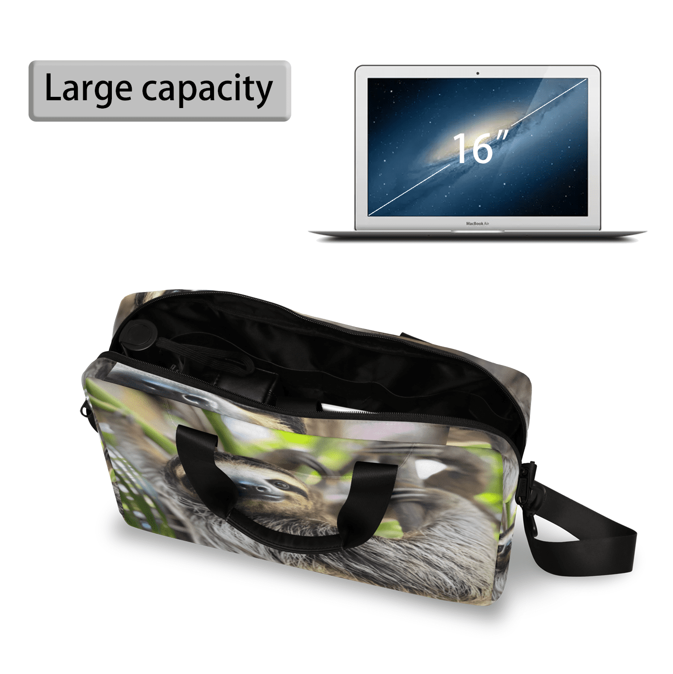 Herdesigns Sloth Funny Animal Laptop Bag for Women Men, Computer Case Briefcase Messenger Bags, 15-15.6 inch Laptop Sleeve Shoulder Bag