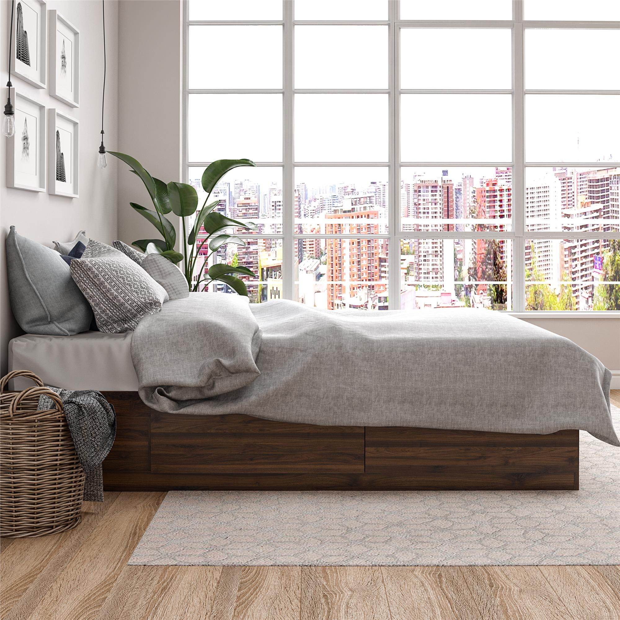 Ameriwood Home Full Platform Bed with Drawers, Walnut