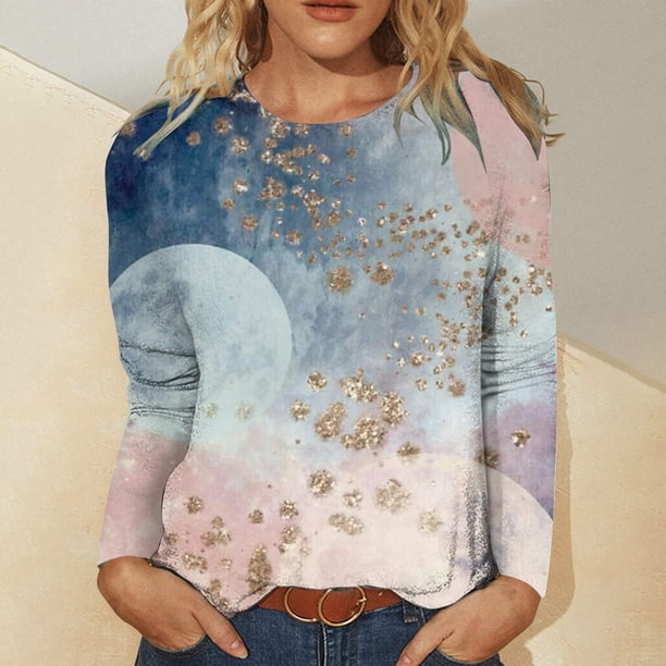 Puntoco Mujer Casual Cuello Redondo Manga Larga Impreso Camisa Suelta Blusa tops Puntoco Puntoco-6534