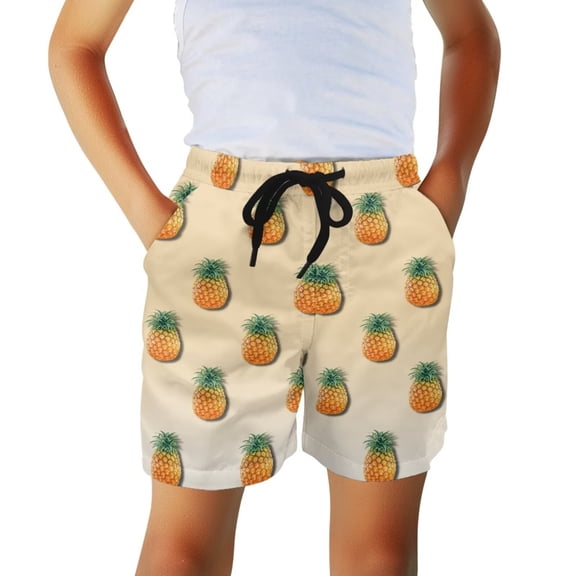 chaqlin Pineapple Print Boys Swim Trunks Board Shorts Quick Dry Swimming Trunks for Boys Kids Bathing Suit Drawstring Swimwear with Side Pockets for Beach