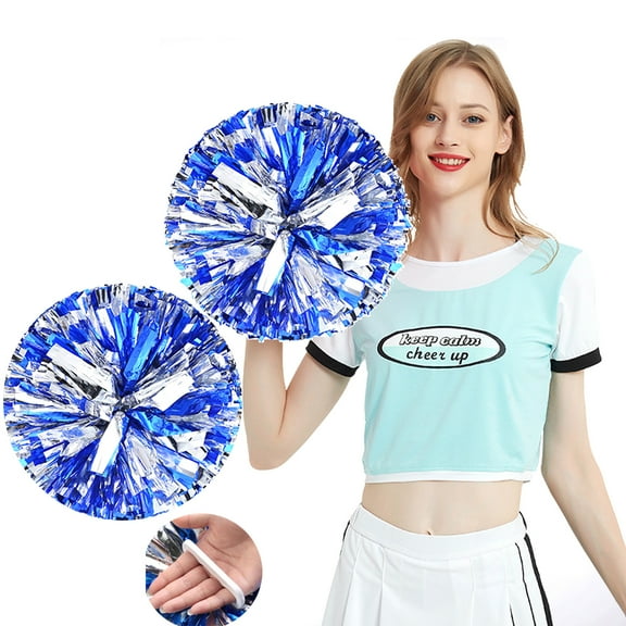GoXteam 2 Pack Cheerleader Pom Poms Sports Dance Cheer Plastic Pom Poms Cheerleading for Sports Team Spirit Cheering, Blue Silver