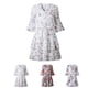 thumbnail image 3 of Vestido de verano floral con manga 3/4 Vestido mini con dobladillo con volantes y cuello en V con tiras para mujer Sweethay FS11722-11, 3 of 7