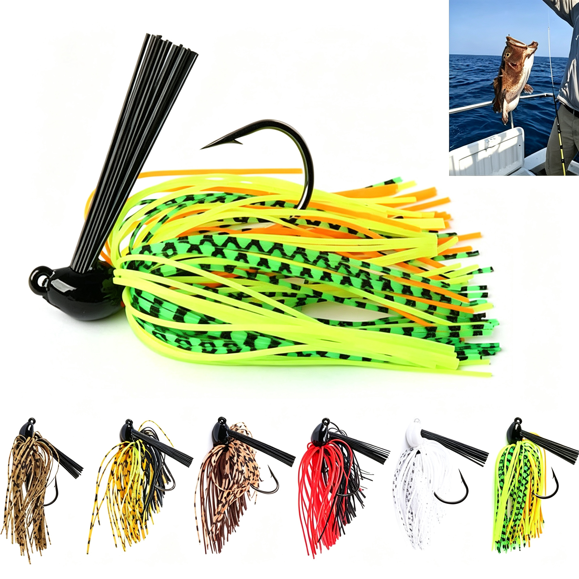 BESTSKY 6Pcs-Weedless-Swimming-Jigs-Fishing-Lure Saltwater Chatter Fish Baits for Bass Fishing Lures Jig Heads with Weed Guard Freshwater Crappie Artificial Bait Hooks Mix Color Skirts Kits