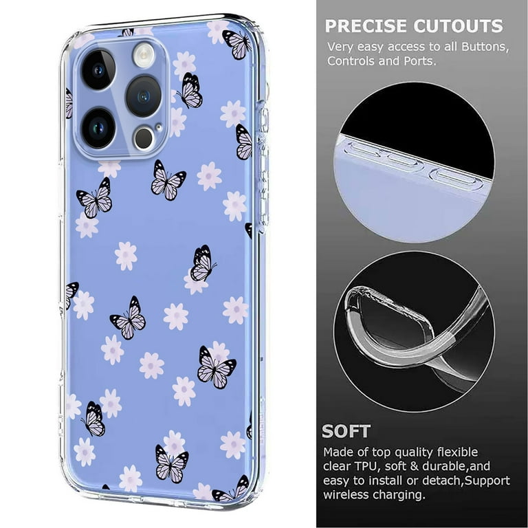 Compatible with iPhone 13 Pro Case Clear with Flower Design, Cute