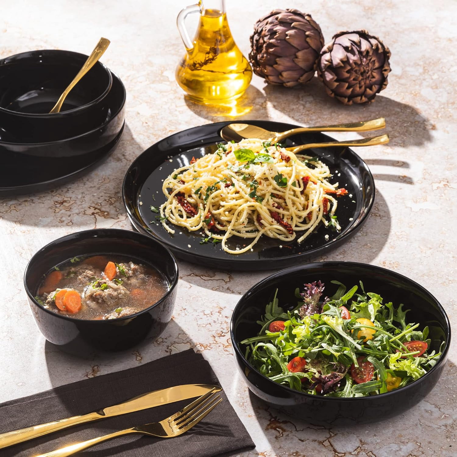 Gibson Home Oslo 12 Piece Porcelain Dinnerware Set - Black