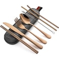 thumbnail image 1 of Combinación de vajilla portátil de acero inoxidable 1010 con revestimiento de titanio, cuchillo, tenedor, cuchara, palillos y pajita, 1 of 6