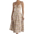 thumbnail image 2 of Vestido moldeador de cintura con corpiño floral para mujer, con cremallera, cuello en forma de corazón, sin mangas, con abertura, vestidos de verano plisados, 2 of 5