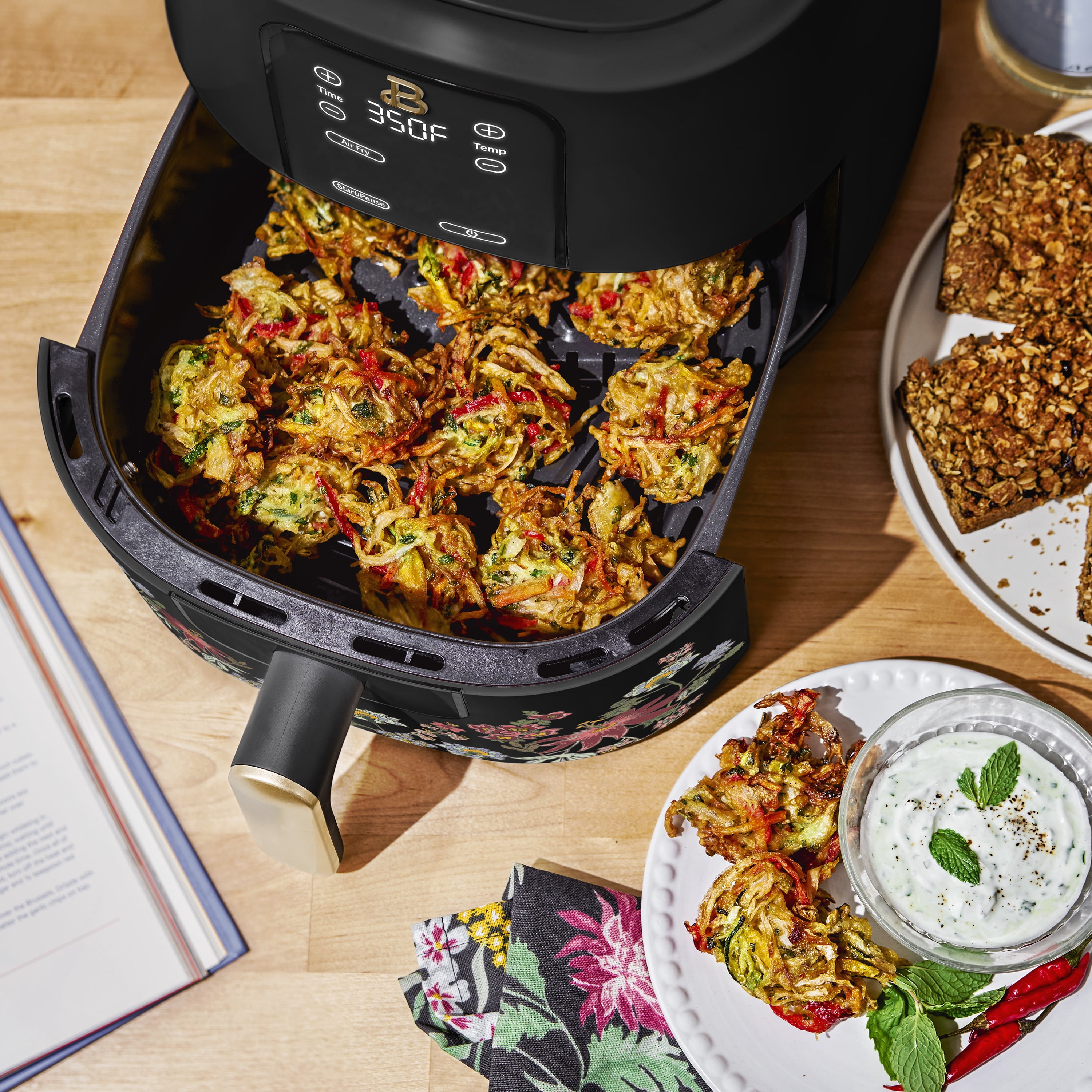 Beautiful 6 Qt Air Fryer with TurboCrisp Technology, EverGood Non-Toxic Ceramic Nonstick Coating, Wildflower Black Sesame by Drew Barrymore