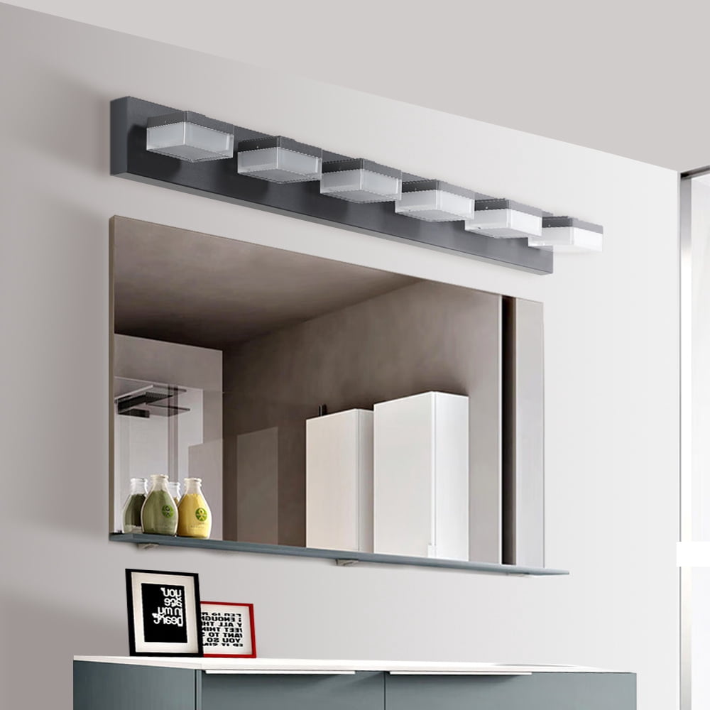 Modern 6-Light Black LED Bathroom Vanity Light Fixture for Mirrors, Adjustable Brightness Dimmable Lighting for Makeup Vanity, Energy-Efficient Water-Resistant Design