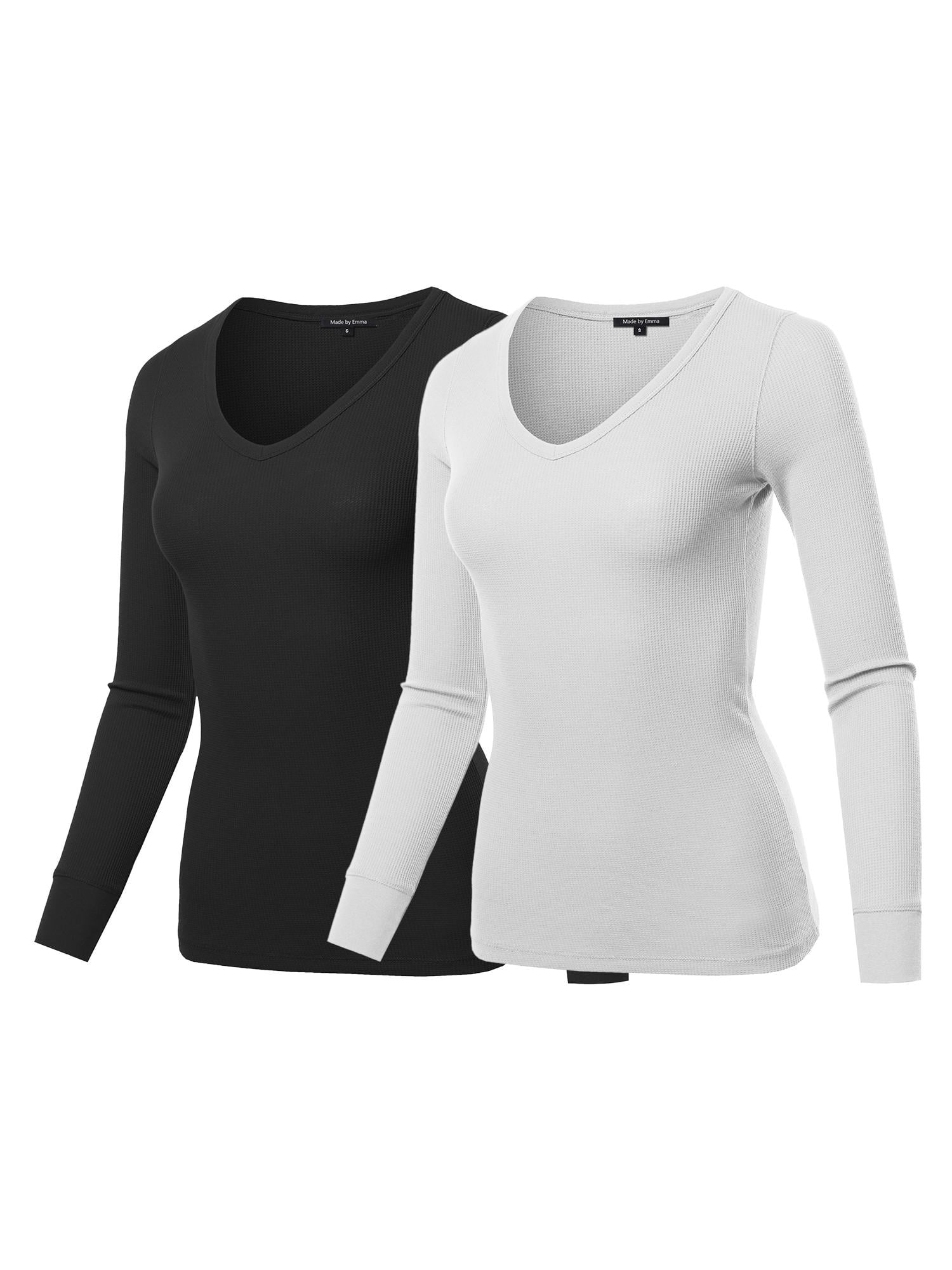 FashionOutfit Women's Basic Casual Solid Long Sleeve Vneck Thermal