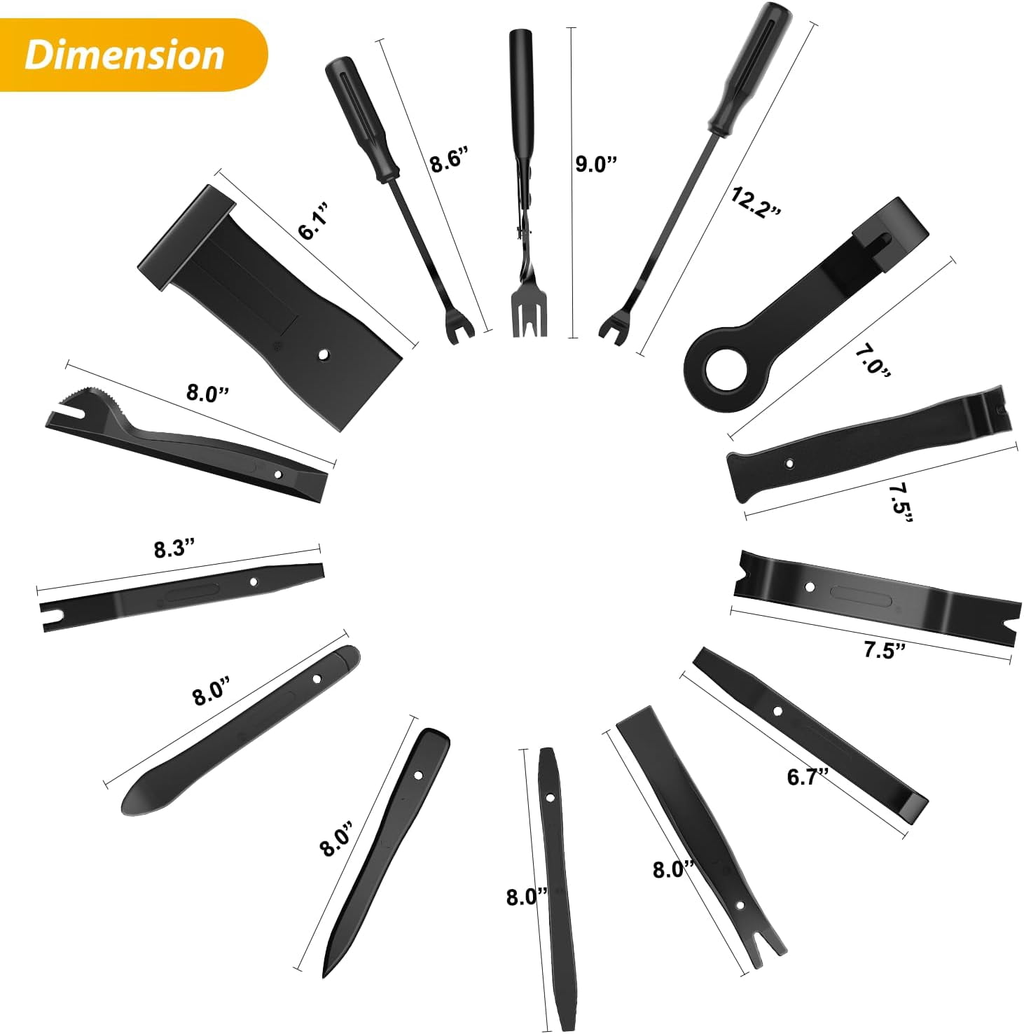 GOOACC 102Pcs Trim Removal Tool, Auto Push Pin Nylon Bumper Retainer Clip Set Fastener Terminal Remover Tool Round Handle Crowbar Kit Car/Radio Panel, Black
