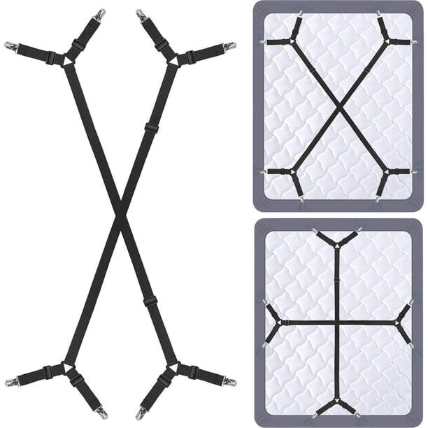 Correas para sujetar sábanas, correas para sábanas, clips ajustables para sábanas, sujetadores que mantienen las sábanas en su lugar, 2 piezas/juego, color negro