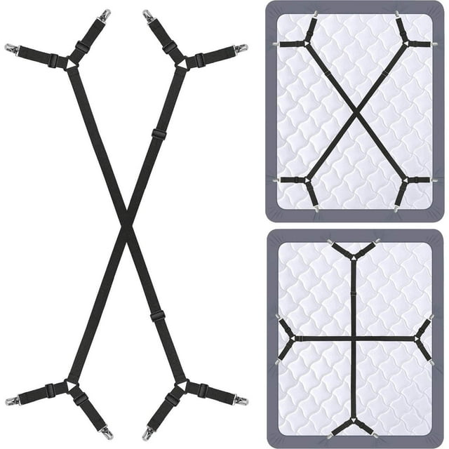 Correas para sujetar sábanas, correas para sábanas, clips ajustables para sábanas, sujetadores que mantienen las sábanas en su lugar, 2 piezas/juego, color negro