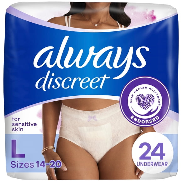 Always Discreet for Sensitive Skin Underwear, Four Times Skin Protection, Dermatologically Tested, Fragrance-Free, Maximum Absorbency