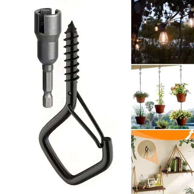 WHEANG Screw Hooks With Buckle Ceiling Hooks For Hanging Outdoor String Lights Plants Wind Chimes Black