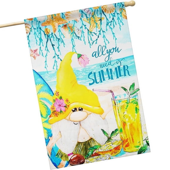 G128 House Flag Summer Decoration All You Need is Summer Gnome 28"x40"