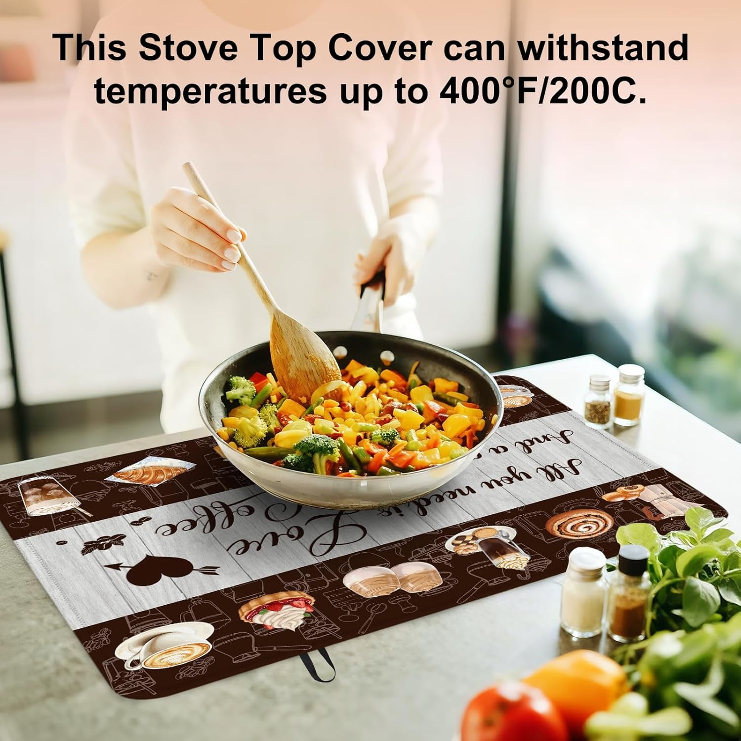 Coffee Stove Top Cover for Electric Stove, Coffee Ceramic Stove top Cover, Heat Resistant Glass Cooktop Cover, Flat RV Range Stovetop Protector, Dish Drying Mat for Kitchen, 28"x20"
