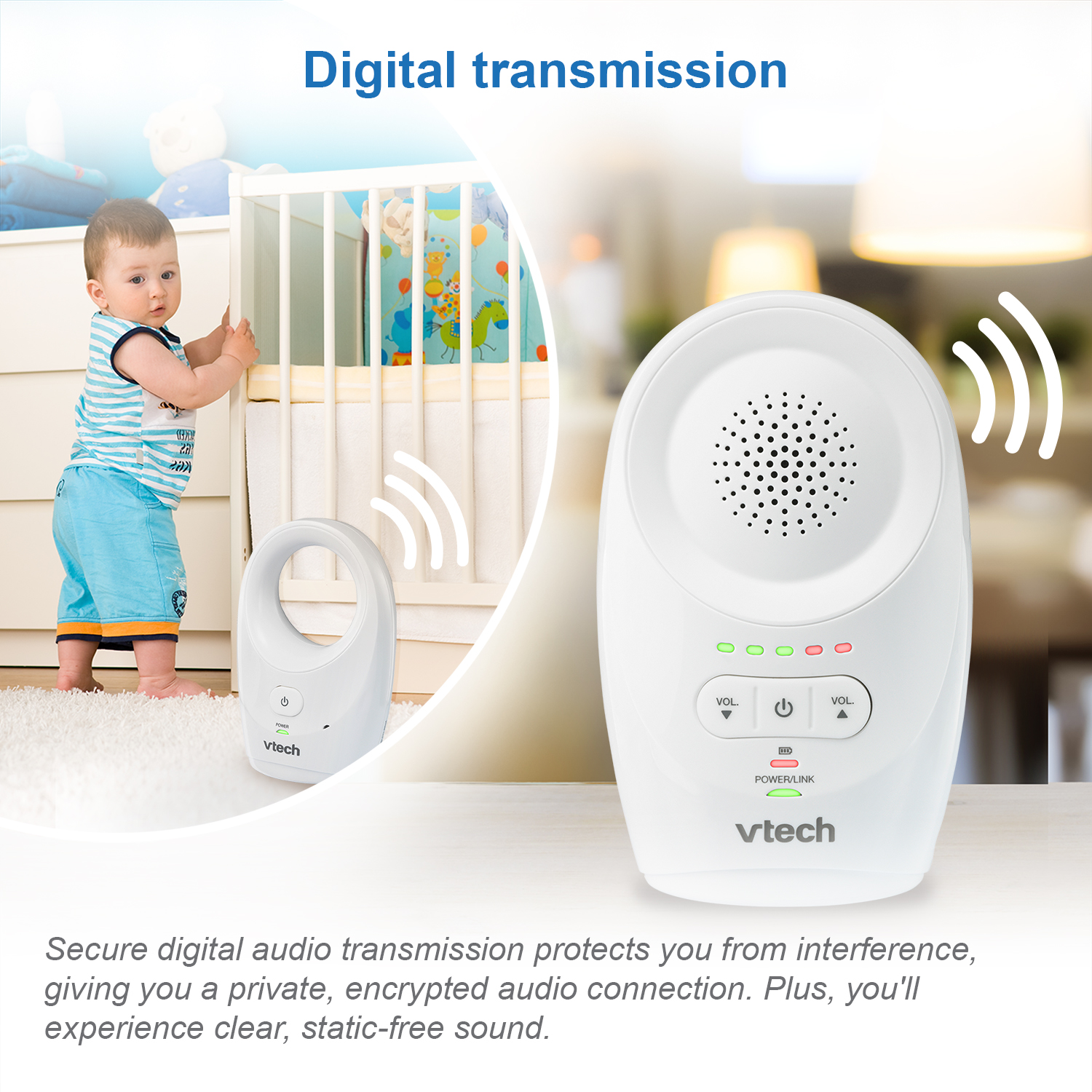 VTech Enhanced Range Digital Audio Baby Monitor with 1 Parent Unit, DM1111, White - image 4 of 21