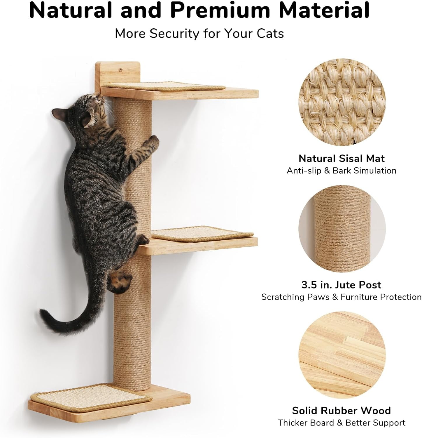 Wall Shelves 3-in-1 Transformable Scratching Post for Cats,  Wall Mounted Jungle Perch Platform for Climbing Playing Napping