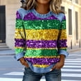 thumbnail image 2 of Moxiu Women's Bling Mardi Gras Sweatshirt Spring Denim Collar Raglan Long Sleeve Waffle Knit Casual Festival Tops 2026 Purple,XXXL, 2 of 5