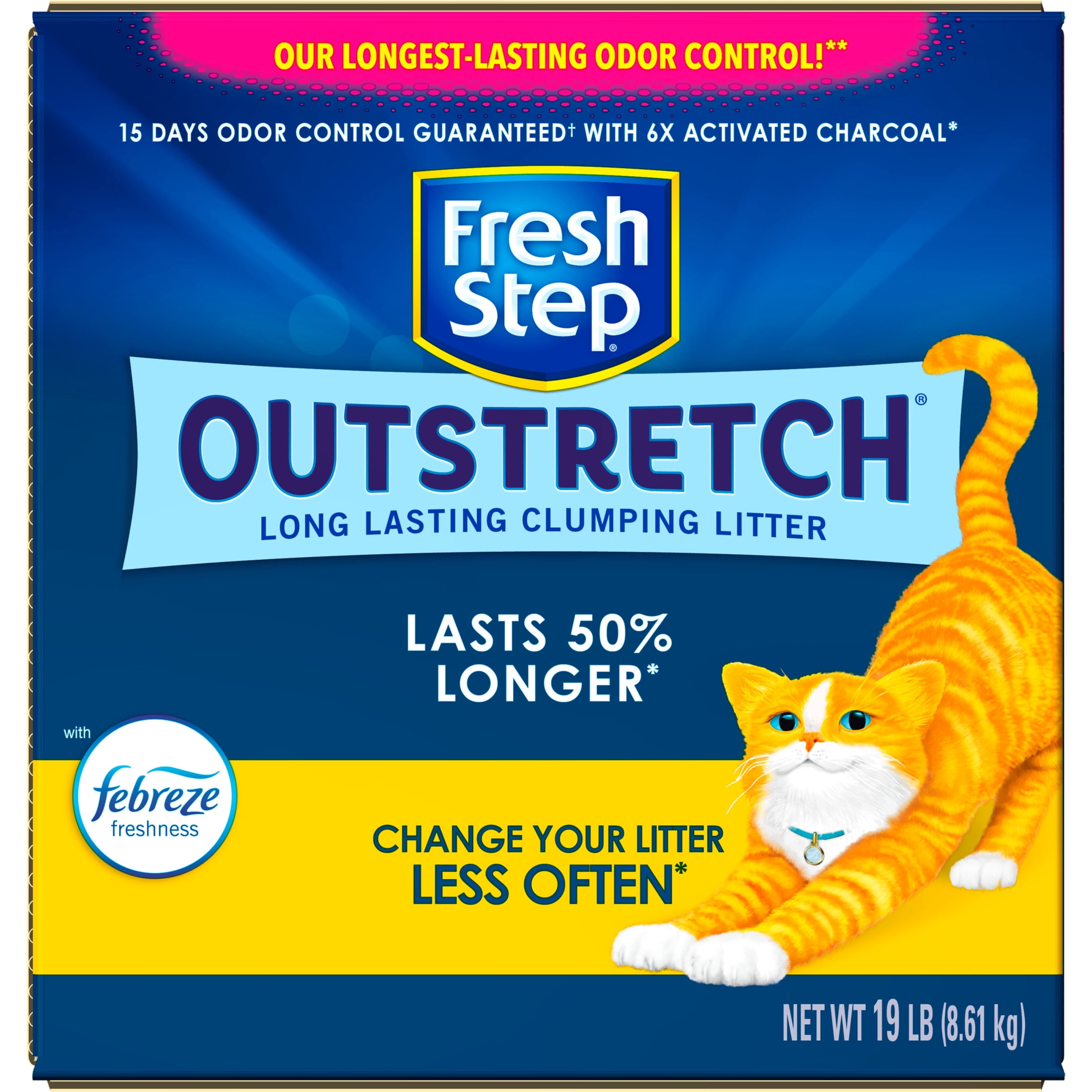 Fresh Step Outstretch Kitty Litter Extended Odor Control Concentrated Clumping Febreze Freshness 19 lbs Walmart