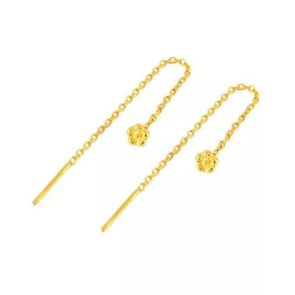 K-KED Pure Gold Earrings Drop For Women Charm Flower O Link Long Earrings 24K Gold-6cmL