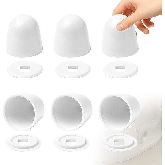Toilet Bolt Covers 6 Pack - White Push-On Toilet Screw Caps with Washers, 1.44" Extra Tall Decorative Covers for Floor Bolts, Universal Fit Kit