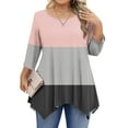 thumbnail image 2 of Enjoytime Blouses for Women Dressy Casual Patchwork Round Neck 3/4 Sleeve Shirts Business Work Plus Size Tops Fashion Fall Winter Clothes Pink L, 2 of 5