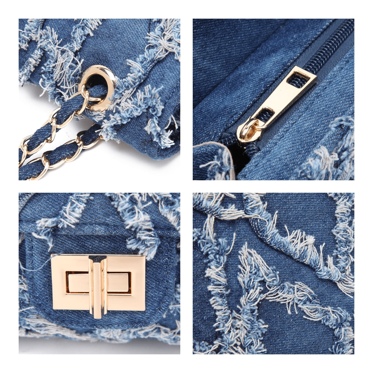 MKP Women Small Quilted Crossbody Shoulder Bag Casual Jean Denim Purse with Chain Strap