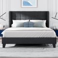 Allewie Queen Size Platform Bed with Wingback Fabric Upholstered Square
