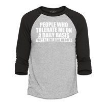 Shop4Ever Men's People Who Tolerate Me On A Daily Basis Real Heroes Raglan Baseball Shirt XX-Large Heather Grey/Black