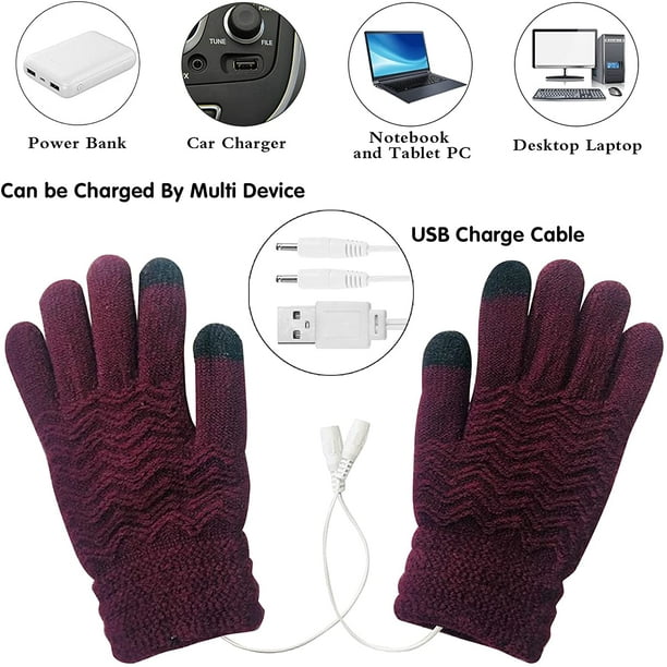 Gants chauffants USB pour femmes et hommes à écran tactile hiver chaud gants  complets unisexe anti-dérapant gants à tricoter pour travailler  dactylographie jeu sport 