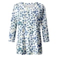 thumbnail image 3 of WEIWEN Crew Neck T Shirts for Women Floral Summer Tops 3/4 Sleeve Shirts Fashion Casual Tunic Tops Women's Oversized Tshirts (White, Size L), 3 of 3