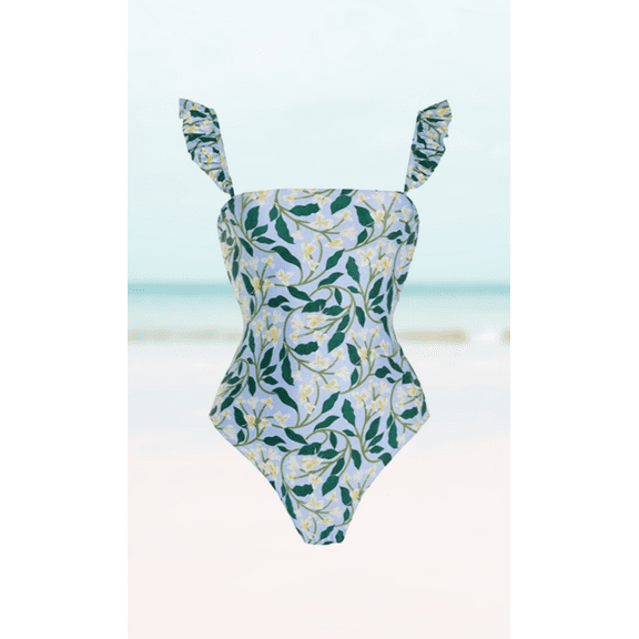 Meloria Swim And Fashion Vintage Floral Leaf Printing Ruffle Padded One-Piece Swimsuit