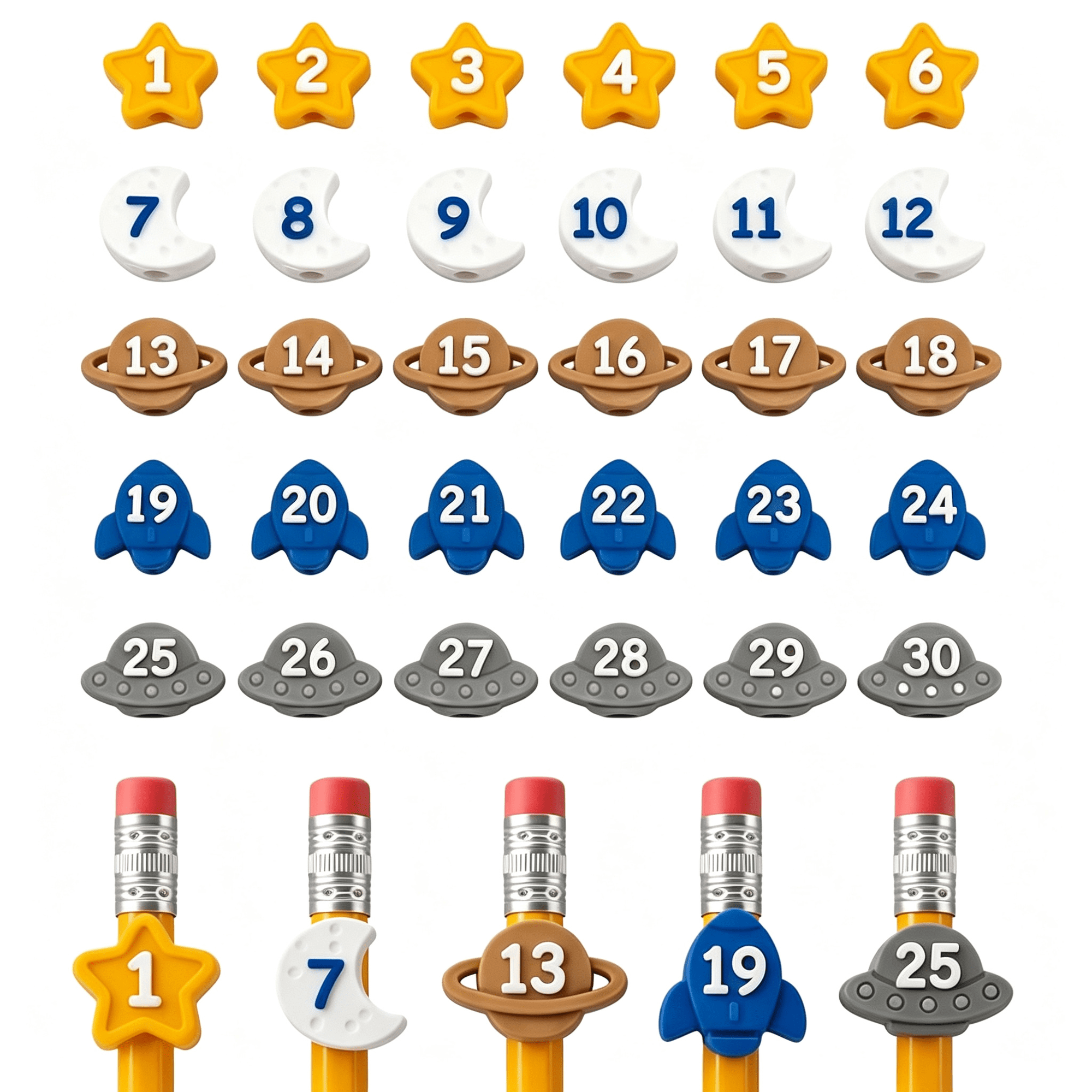 CCOCC Numbered Pencil Toppers 30 Pack 3D Printed Labels for Classroom Teachers Classroom Organization