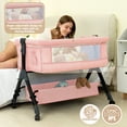 thumbnail image 4 of Infant Bassinet Sleeper, Adjustable Bedside Sleeper, Lightweight and Convenient, Comfortable Mattress with Wheels and Storage Basket - Pink, 4 of 8