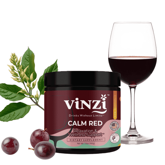 Vinzi Calm Red Functional Drink Mix, Wine-Inspired Alcohol-Free Beverage, Ashwagandha & L-Theanine, Relaxation Drink, 20 Servings