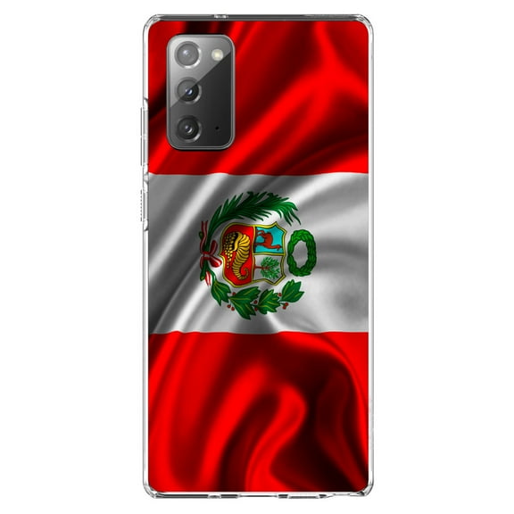 DistinctInk Clear Shockproof Hybrid Case for Samsung Galaxy Note 20 (6.7" Screen) - TPU Bumper, Acrylic Back, Tempered Glass Screen Protector - Peru Waving Flag - Peru
