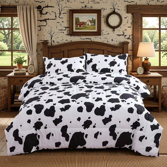 PERFEMET Kid Twin Comforter Set 3-Piece,Black White Cow Print Bedding Set for Girls Boys,Western Farmhouse Kids Comforter Set for All Season (1 Comforter,2 Pillowcases)