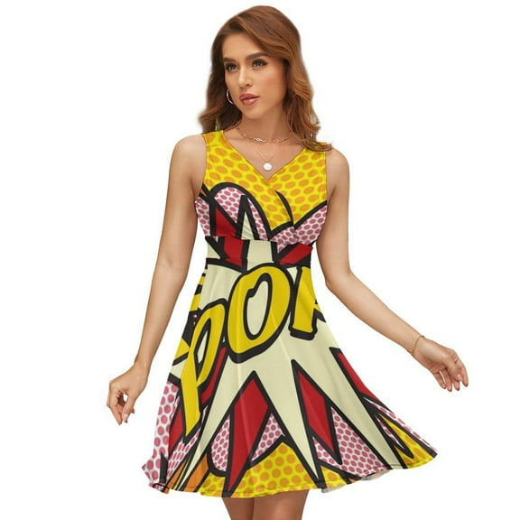 POP Comic Book Pop Art Cool Retro Trendy Sleeveless Dress Women Summer Evening Dresses Ladies Sundress