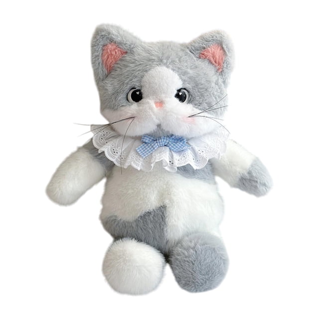 Mochila de peluche de gato adorable, mochila creativa y realista para adolescentes, ideal como regalo para citas. Gris blanco